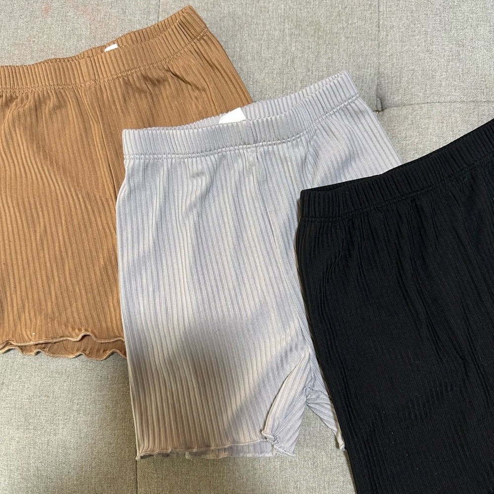 Ribbed Shorts Set in Black, Gray, and Tan